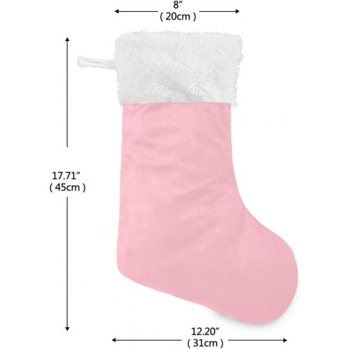 xigua 2 Pack Christmas Stocking, Plain Cherry Blossom Pink Xmas Stockings Fireplace Decoration Hanging Ornament 17.7 Inch