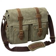 Peacechaos Mens Canvas Camera Bag Leather DSLR SLR Camera Case Vintage Camera Messenger Bag Shoulder Bag Sling Bag (Army Green)