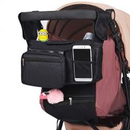 MODARANI Large Black Universal Infant Stroller Organzir Bag Pram Caddy Buggy Pouch with Cup Holders Fit Keenz Bob Pet Stroller