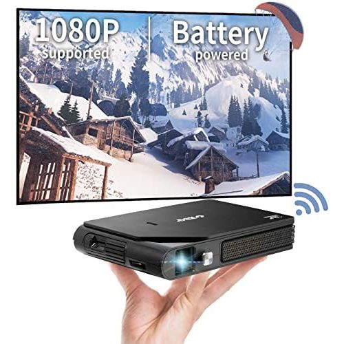  WIKISH Mini Wifi Projector,Portable 3D Movie Projector Wireless Airplay to Android/iOS/Windows Devices,Battery Powered Dlp Projector for Usb Tv Dvd