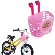 MINI-FACTORY Kids Bike Basket Pink Cute Love Rainbow Pattern Bicycle Handlebar Basket for Girls
