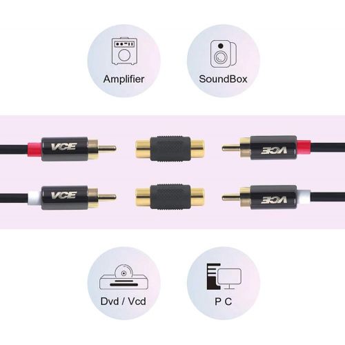  VCE 6-Pack Gold Plated RCA Female to RCA Female Coupler,Compatible with Phono,Speaker,RCA Cable,Amplifier