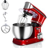 Stand Mixer Electric Mixer, Techwood 6-QT 800W high power 6-Speed Food Mixer, Tilt-Head Kitchen Electric Dough Mixer with Stainless Steel Bowl, Dough Hook, Wire Whip and Beater, Re