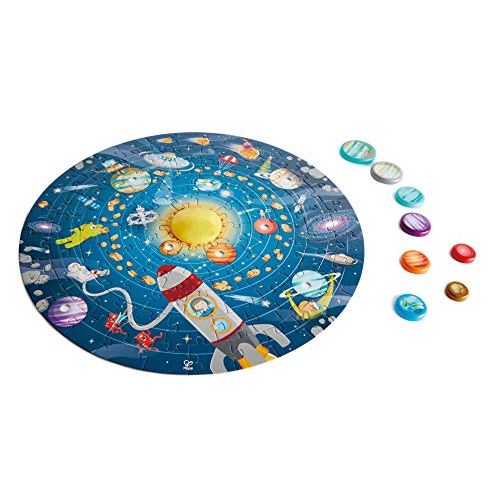  Hape Solar System Puzzle | Round Solar System Puzzle Toy for Kids, Solid Wood Pieces and A Glowing LED Sun