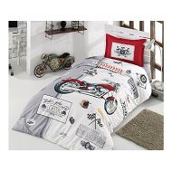 Bekata New York Riders Club Motorcycle Bedding Set, 100% Cotton Quilt/Duvet Cover Set, Single/Twin Size, Boys Bed Set, COMFORTER INCLUDED (4 PCS)
