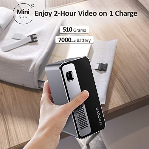  Crenova Smart Mini Projector, Wi-Fi Bluetooth Projector, 170 ANSI Lumen Portable Outdoor Projector with Built-in Battery, 1080p Supported Home Movie Projector for iPhone, PS4, PC,