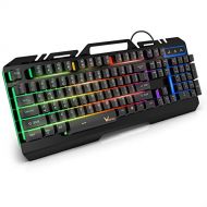 Gaming Keyboard, WisFox USB Wired Keyboard Durable All-Metal Panel Computer Keyboard, Colorful Rainbow LED Backlit Wired Computer Gaming Keyboard for PC/Mac Game, Office Typing