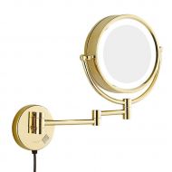 GGMIN LED Lighted Vanity Mirror, 360°Rotation Double Sided Magnifying Mirror, Extendable Bathroom Mirror for Spa and Hotel,Brass_10x