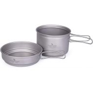 iBasingo Titanium Pot Pan Set with Folding Handle Outdoor Camping Soup Pot Bowl Frying Pan Mess Kit Ultralight Cookware for Picnic Travel Backpacking