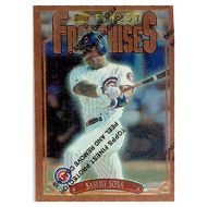 Autograph Warehouse Sammy Sosa baseball card (Chicago Cubs Slugger) 1996 Topps Finest Chrome #257 Franchises