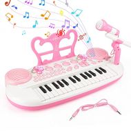 [아마존베스트]BAOLI 31 Keys Electronic Keyboard Piano Toy with Microphone for Kids, Multifunctional Musical Instruments for Toddlers, Educational Musical Toys for Girls, Gifts for 1 2 3 4 5 6 7