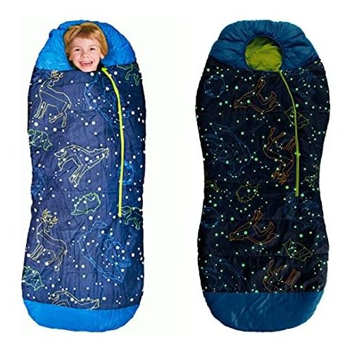  [아마존베스트]AceCamp Glow in The Dark Mummy Sleeping Bag for Kids and Youth, Temperature Rating 30°F/-1°C, Water-Resistant for Camping, Hiking, and Slumber Party