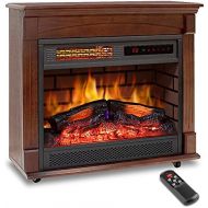 LifePlus Electric Fireplace Mantel Heater 27 Freestanding, Wooden Infrared Quartz for Indoor Use with Logs Set Realistic Flame Effect, Remote Control & 12H Timer Overheat Auto Shut Off Ther