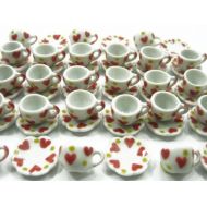 Wonder Miniature 24/48 Heart Coffee Cup Saucer Scallop Plate Dollhouse Miniature Ceramic #S 3895