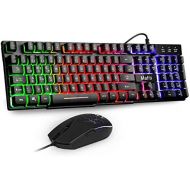 [아마존베스트]Mafiti Gaming Keyboard and Mouse Set, Wired Keyboard Mouse Set, LED Backlight QWERTZ (DE Layout), Rainbow Colours, Illumination Keyboard and Mouse for Gaming and Office