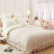 Lotus FADFAY Home Textile,Beautiful Milk White Ruffle Bedding Set,Korean Bedding Sets,Girls Lace Ruffled Bedding Set,9Pcs,Queen