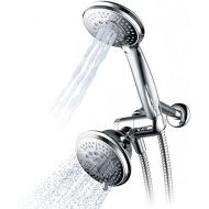 Hydroluxe 1433 Handheld Showerhead & Rain Shower Combo. High Pressure 24 Function 4 Face Dual 2 in 1 Shower Head System with Stainless Steel Hose, Patented 3-way Water Diverter in