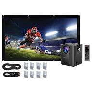 Minolta MN674 1920x1080P Full HD Portable Projector Bundle Pack with 100 Inch Screen, Remote Control, Mounting Accessories, HDMI, USB/Micro-SD, and AV Inputs, Headphone/Line Output