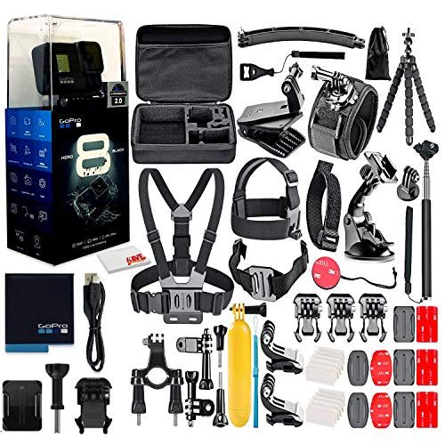  Amazon Renewed GoPro HERO8 Black Digital Action Camera - Waterproof, Touch Screen, 4K UHD Video, 12MP Photos, Live Streaming, Stabilization - with 50 Piece Accessory Kit - All You Need Bundle (Re