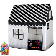 Wai Sports & Outdoors Household Children Printing Play Tent Small Game House, with 50 Ocean Balls (Black White) Tents & Accessories (Color : Black White)