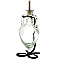 Romantic Decor and More Olive Oil Bottle, Oil Dispenser Bottle for Kitchen or Bathroom Liquid Soap Dispenser G43M Clear Amphora Bottle. Stainless Steel Pour Spout, Cork and Black Metal Stand included