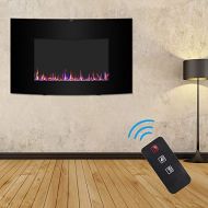 SSLine Electric Fireplace 35 Wall Mounted&Free Standing Fireplace Heater with Remote Control Curved GlassRealistic Flame in 3 Color1400W Recessed Fire Place for Living Room Basemen