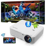 ZCGIOBN WiFi Projector for Wireless Phone Mirroring, 6000L Movie Projector for Indoor Outdoor Theater 1080P Full HD and 200 Display, Smart Android Projector with Digital Zoom for TV Stick/