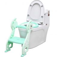 YIZHANLU Potty Training Seat with Non-Slip Step Stool Ladder Potty Chair for Kids Toddlers Comfortable Cushion Handles Splash Guard Adjustable Toilet Seat for Boys and Girls (Green)