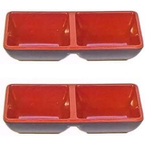  [아마존베스트]JapanBargain 2395, Plastic Soy Sauce Dish Dipping Bowl Two Compartments Japanese Style Black and Red Color