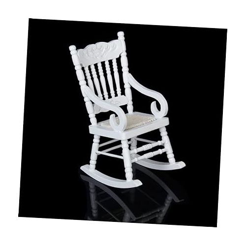  Toyvian 1/12 Rocking Chair Fairy Drawers Miniature Furniture Ornaments 1:12 Rocking Chair Tiny Furniture Model Mini Chairs for Crafts Miniature Chair Table Wooden White