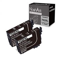 NoahArk 2 Packs 702XL Remanufacture Ink Cartridge Replacement for Epson 702 702XL T702 T702XL use for Epson Workforce Pro WF-3720 WF-3720DWF WF-3730 WF-3733 Printer (2 Black)