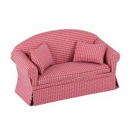 Inusitus Miniature Dollhouse Sofa - Dolls House Furniture Couch - 1/12 Scale (Red Check)