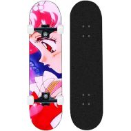 Wsjdmm Anime Skateboard for Sailor Moon Pattern 33, Pro Skateboard - Double Kick Skateboards for Adults 7 Layer Canadian Maple Wood Tricks Skateboard