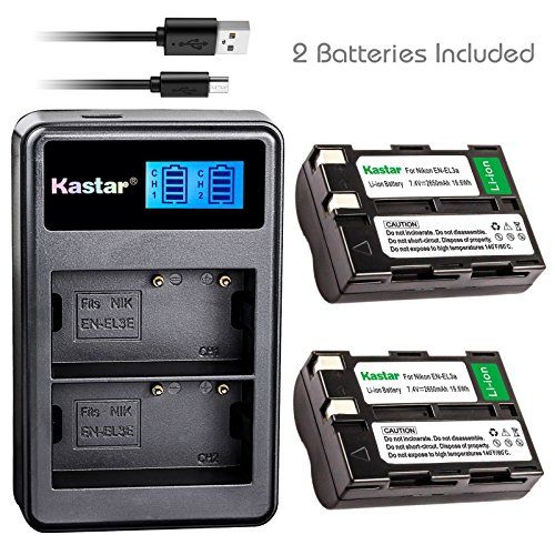  Kastar Battery (X2) & LCD Dual Slim Charger for Nik EN-EL3a, ENEL3A, EN-EL3, ENEL3, MH-18, MH-18a and Nik D50, D70, D70s, D100 Cameras