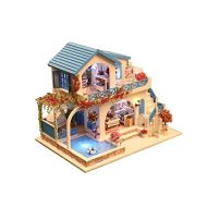 DIY Miniature Dollhouse Kit with Music Box Rylai 3D Puzzle Challenge for Adult Blue and White Town