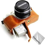 First2savvv Leather Half Camera Case Bag Cover Base for Olympus Pen E-PL9 E-PL8 E-PL7 + Cleaning Cloth XJD-EPL9-D09