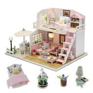 GuDoQi DIY Miniature Dollhouse Kit, Tiny House kit with Dust Cover and Music, Miniature House Kit 1:24 Scale, Great Handmade Crafts Gift for Mothers Day Birthday, Princess Pink Lof