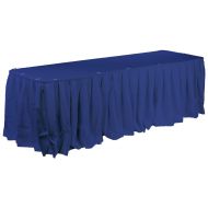 Displays2go Set Of Royal Blue Hotel Linens For Banquet Tables, 96 x 30-Inch, Includes Tablecloth, Table Skirt And 10 Clips, Fits Up To An 8-Foot Long Rectangular Table