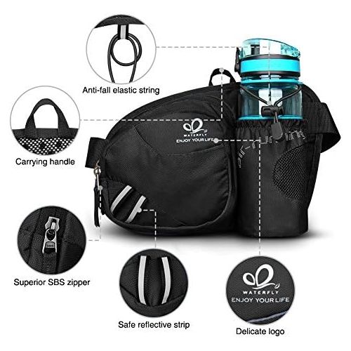  WATERFLY Hiking Waist Bag Fanny Pack with Water Bottle Holder for Men Women Running & Dog Walking Fit All Phones (Bottle Not Included)