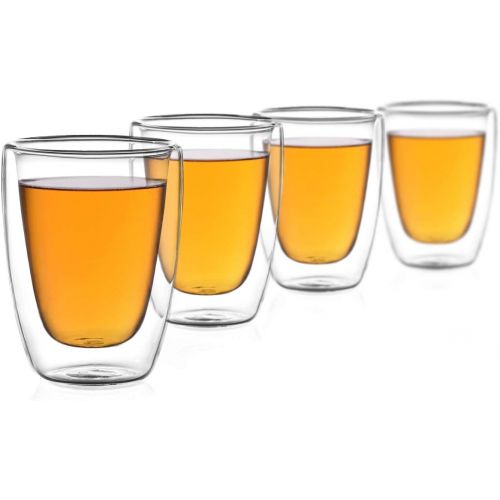  Aricola Teeset Melina 1,3 Liter. Glas-Teekanne 1,3 Liter mit Glassieb, 6 doppelwandige Teeglaser 200ml und Glasstoevchen