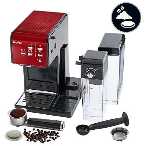 브레빌 Breville Prima Latte II Espresso | Milk Coffee and Cappuccino Machine, Red, and Rommelsbacher Coffee Grinder EKM 200 Aroma Friendly Disc Grinder, 110 Watt, Black