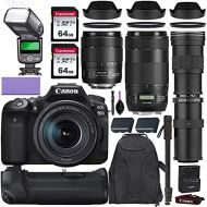 Canon EOS 90D DSLR Camera w/Canon 18-135mm is USM, Canon 70-300mm is II USM & Commander 420-800mm Telephoto Lens + Elegant Accessory Kit (2X 64GB Memory Card, Backpack, TTL Flash &