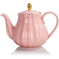 Sweejar Royal Teapot, Ceramic Tea Pot with Removable Stainless Steel Infuser, Blooming & Loose Leaf Teapot - 28 Ounce(Pink)