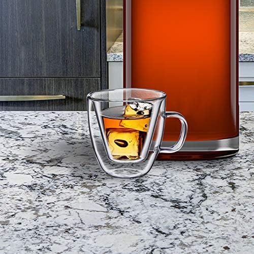 [아마존베스트]Double Wall Espresso Glass with Handle, for Tea, Whiskey, and More, By Bruntmor (4 oz, Set of 4)