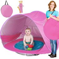 TURNMEON Baby Beach Tent, Pop Up Portable Sun Shelter with Pool, 50+ UPF UV Protection & Waterproof 300MM, Summer Outdoor Tent for Aged 3-48 Months Baby Kids Parks Beach Shade (Pin