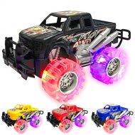 Light Up Monster Truck Set for Boys and Girls by ArtCreativity - Set Includes 4, 6 Inch Monster Trucks with Beautiful Flashing LED Tires - Push n Go Toy Cars Fun Gift for Kids - fo
