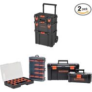 beyond by BLACK+DECKER Stackable Storage System & Small Parts Organizer Box with Dividers & Craft Storage, 17-Compartment, 2-Pack & beyond by BLACK+DECKER Tool Box Bundle, 19-Inch & 12-Inch