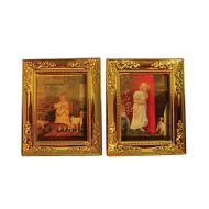 Melody Jane Dolls Houses Dolls House 2 Child and Pet Pictures in Shiny Gold Frames Miniature Accessory