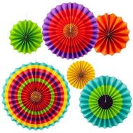 Adorox Set of 12 Vibrant Bright Colors Hanging Paper Fans Cinco De Mayo Mexican fiesta Southwestern Rosettes Party Decoration for Holidays 8 12 16 Various Sizes Fiesta (2 pack)