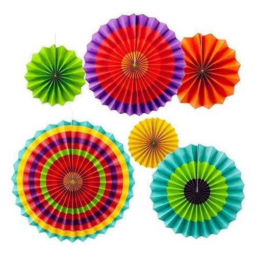  Adorox Set of 12 Vibrant Bright Colors Hanging Paper Fans Cinco De Mayo Mexican fiesta Southwestern Rosettes Party Decoration for Holidays 8 12 16 Various Sizes Fiesta (2 pack)